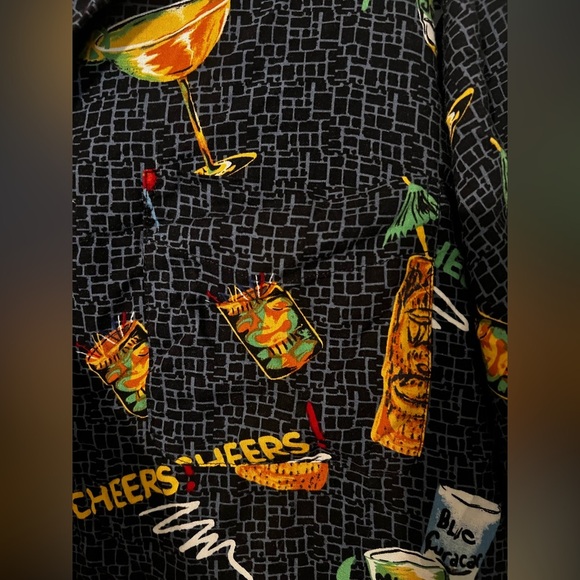 Vintage Y2K 90s Utility Cheers Tiki Allover Print Button Down Shirt - Picture 6 of 9